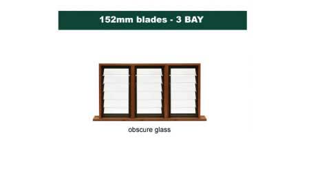152 mm blades  1286 mm width  NFP frost glass louvre: triple gallery