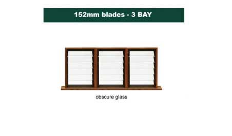 152 mm blades  1736 mm width  NFP frost glass louvre: triple gallery