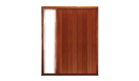 shaker vertical plank pivot: single door + fixed glass on left