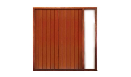 shaker vertical plank: double door + fixed glass on right