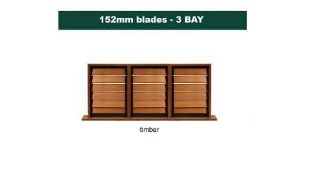 152 mm blades  1736 mm width  timber louvre: triple gallery