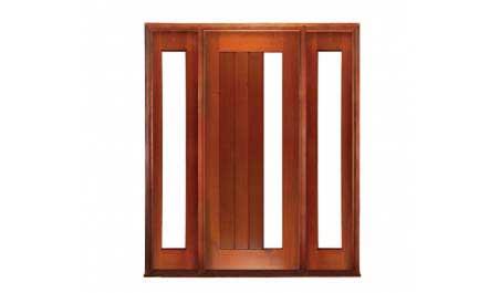 vertical plank glazed: single door +  two sidelights