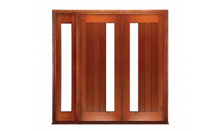 vertical plank glazed: double door + sidelight on left