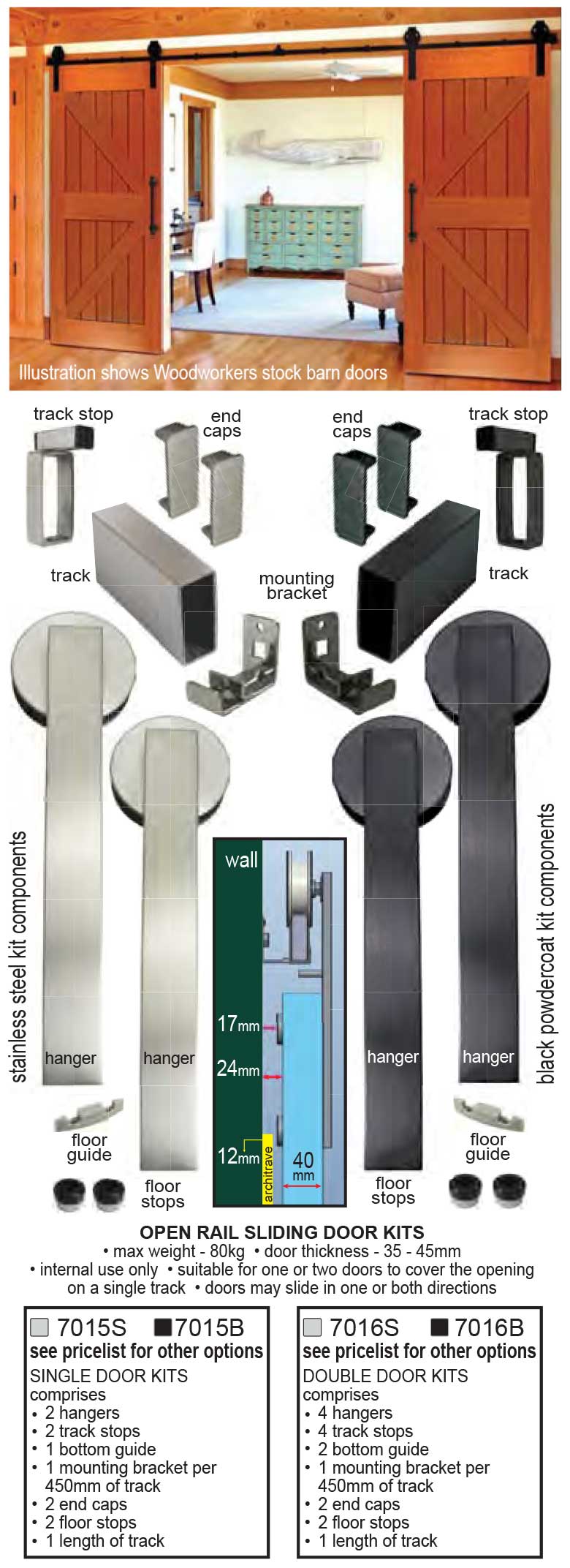 Barn door sliding hardware